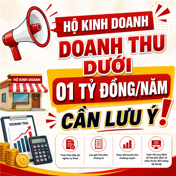 📢 HỘ KINH DOANH DOANH THU DƯỚI 01 TỶ ĐỒNG/NĂM CẦN LƯU Ý!