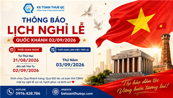 KẾ TOÁN THUẾ QC THÔNG BÁO LỊCH NGHỈ LỄ QUỐC KHÁNH 02/09/2026